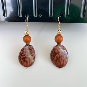 Brown & Gold Earrings with Cheetah Print